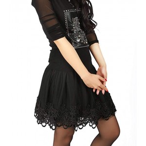 Women's Stretch High Waist Pleated Lace Tulle Tutu Casual Skirt