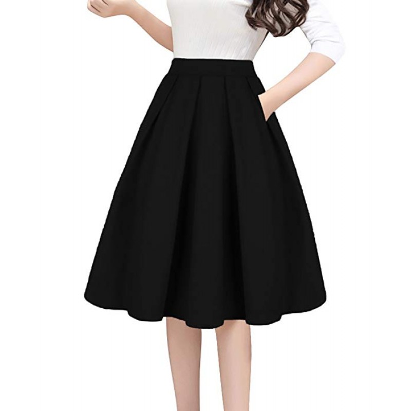 Women's Vintage A-line Printed Pleated Flared Midi Skirts with Pockets Women's Vintage A-line Printed Pleated Flared Midi Skirts with Pockets