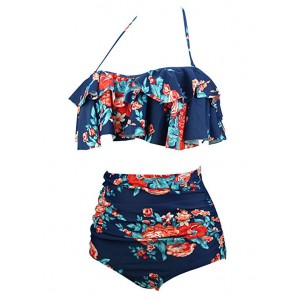 Women's Retro Boho Flounce High Waist Bikini Set Chic Swimsuit